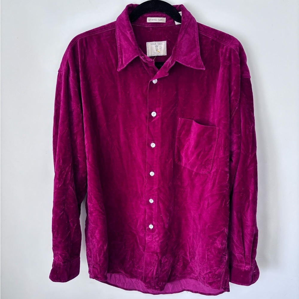 Burma Bibas Men’s Long Sleeve Rich Raspberry Velvet Button Up Shirt Size Large